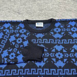 Meister Sweater Men XL Blue Geometric Crew Wool Acrylic Long Sleeve Pullover